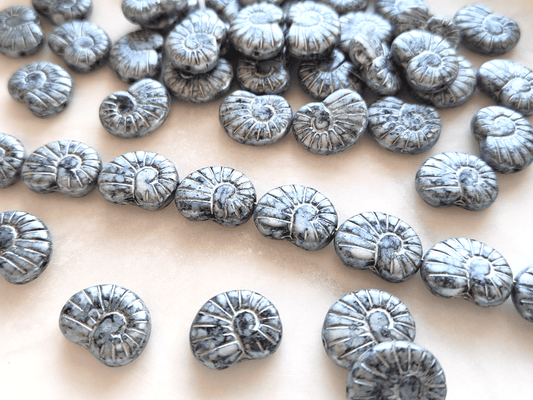 Snail shell beads 17x13mm - black & silver