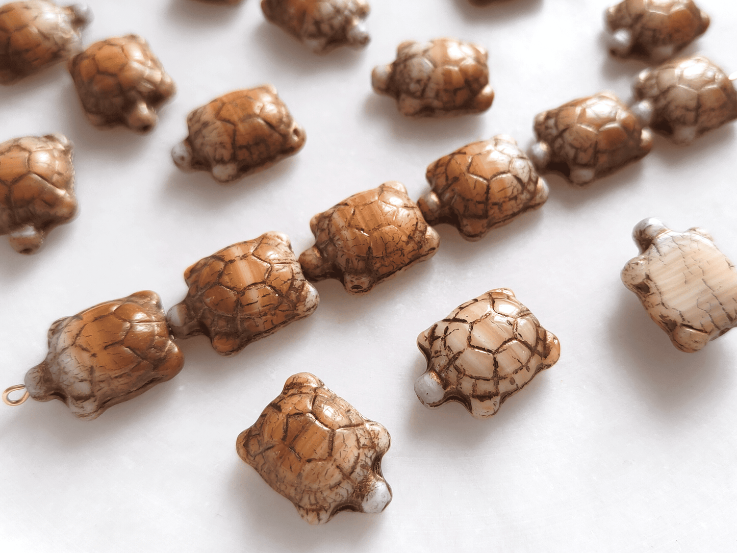 Turtle beads 19x14mm - beige & brown