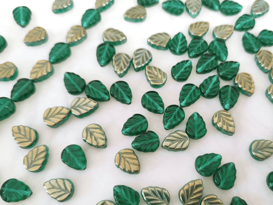 Mint leaf beads 10mm - forest green & gunmetal