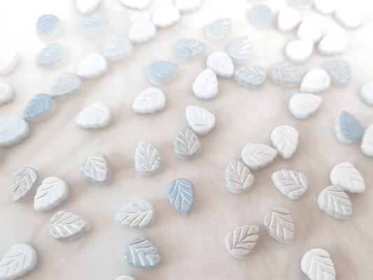 Mint leaf beads 10mm - frosted white iris