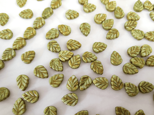 Mint leaf beads 10mm - light green & brown speckles