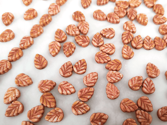 Mint leaf beads 10mm - beige & copper