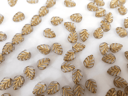 Mint leaf beads 10mm - colorless & gold