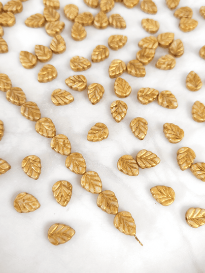 Mint leaf beads 10mm - beige & gold