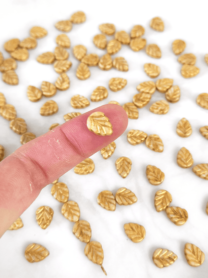 Mint leaf beads 10mm - beige & gold