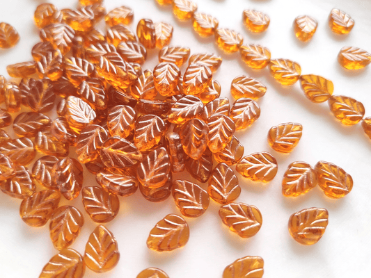 Mint leaf beads 10mm - colorless & gold