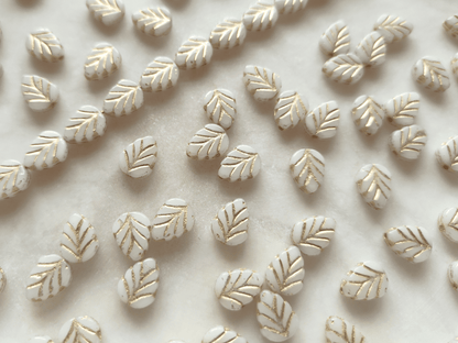 Mint leaf beads 10mm - white & gold