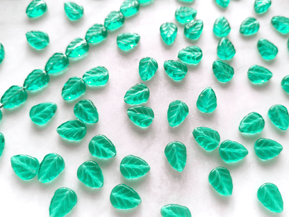 Mint leaf beads 10mm - forest green / turquoise