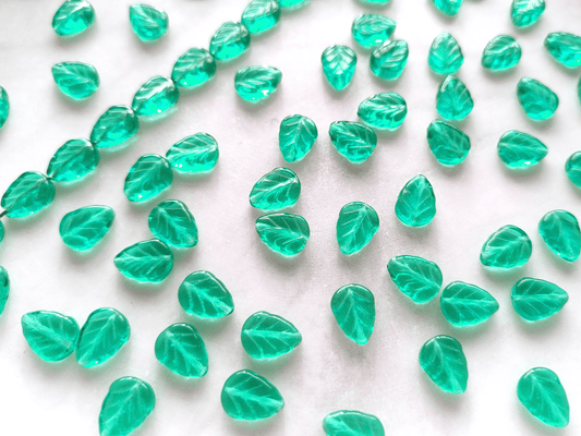 Mint leaf beads 10mm - forest green / turquoise