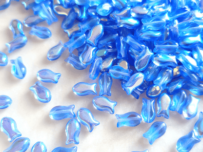 Fish beads 10x6mm - metallic blue