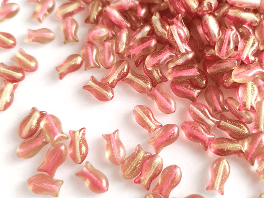 Fish beads 10x6mm - muted pink & gold glitter