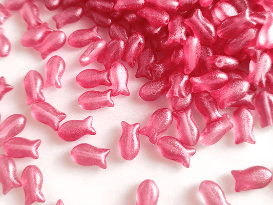 Fish beads 10x6mm - cherry red glitter