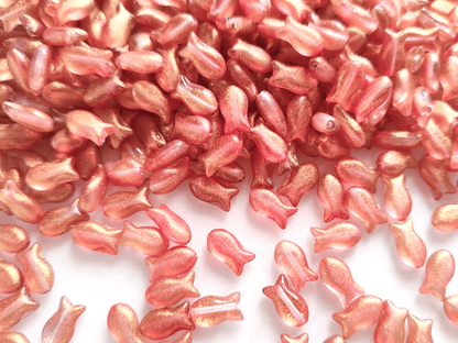 Fish beads 10x6mm - red & gold glitter
