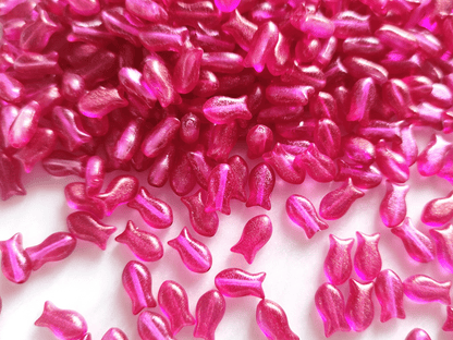 Fish beads 10x6mm - deep pink & gold glitter