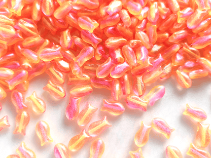 Fish beads 10x6mm - neon orange & pink glitter