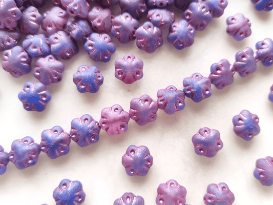 Chubby flower beads 11mm - blue & pink