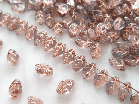 Cherry leaf beads 12mm - pastel purple & copper