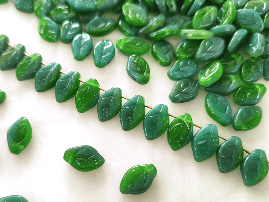 Cherry leaf beads 12mm - mixed dark green