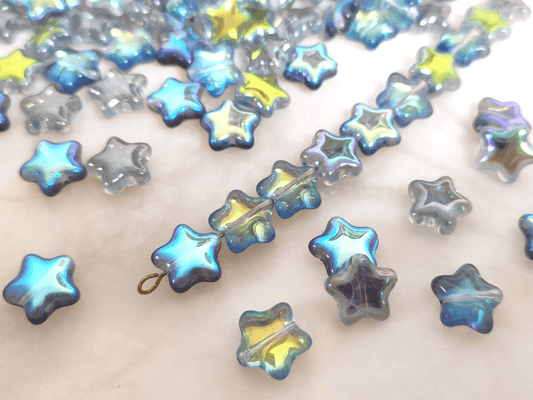 Star beads 12mm - blue & green AB