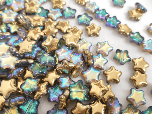 Star beads 12mm - turquoise & gold