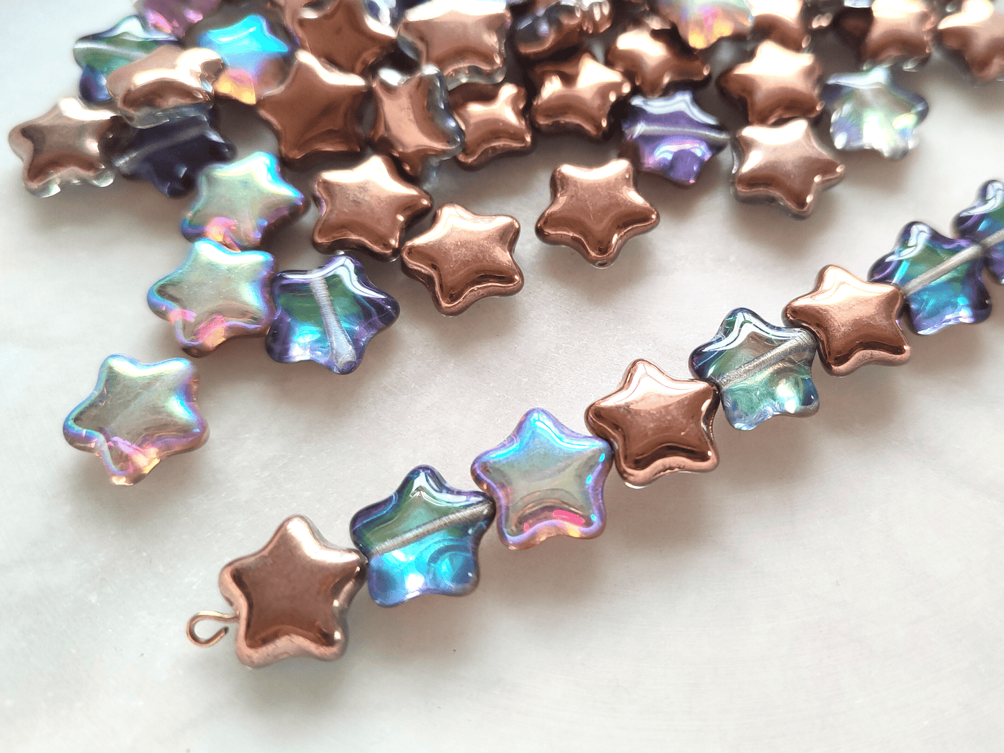 Star beads 12mm - turquoise & copper