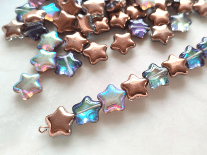 Star beads 12mm - turquoise & copper
