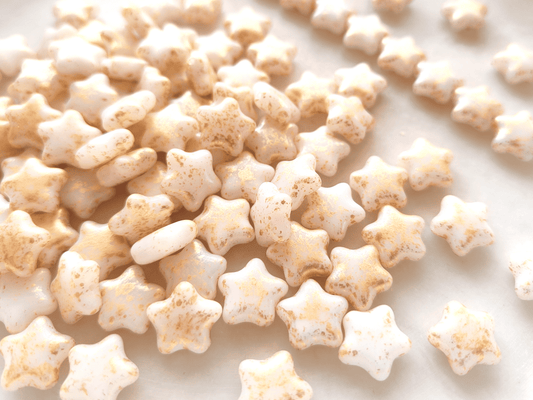 Star beads 12mm - white & gold