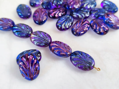 Oval ornament beads 17mm - ombre blue & pink
