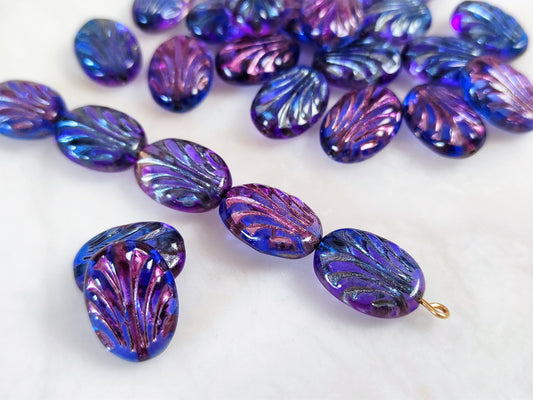Oval ornament beads 17mm - ombre blue & pink