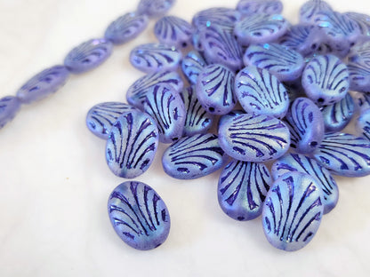 Oval ornament beads 17mm - matt blue iris