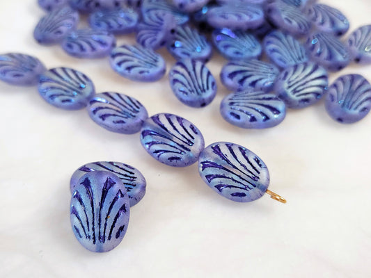 Oval ornament beads 17mm - matt blue iris