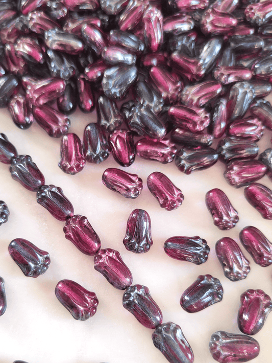 Tulip beads 12x8mm - ombre deep purple & pink