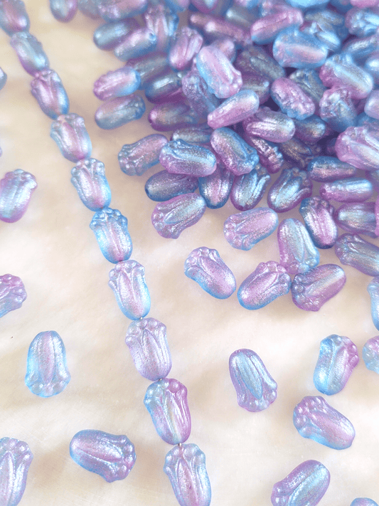 Tulip beads 12x8mm - ombre purple & blue glitter