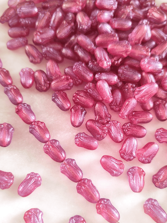 Tulip beads 12x8mm - ombre pink & purple glitter