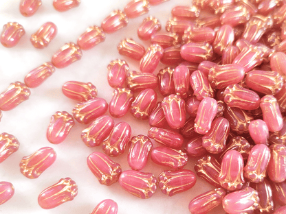 Tulip beads 12x8mm - muted pink & gold