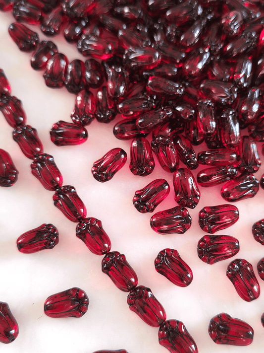 Tulip beads 12x8mm - wine red & black