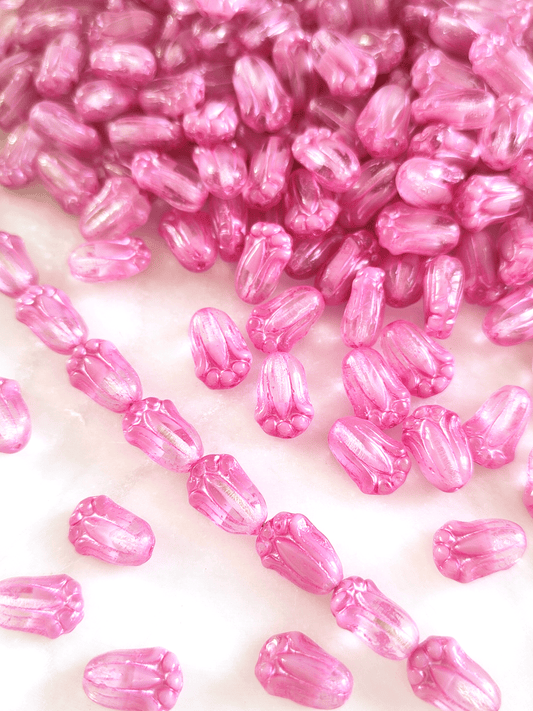 Tulip beads 12x8mm - colorless & pink