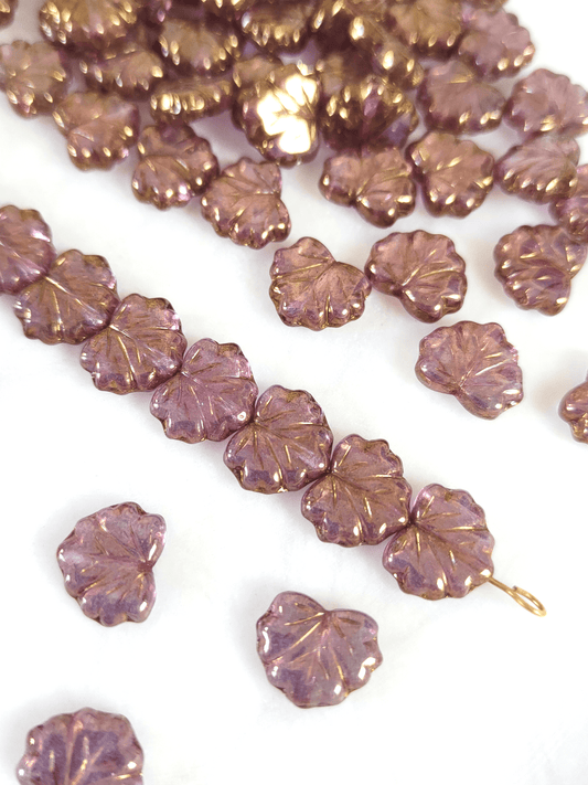 Vine leaf beads 13mm - purple luster