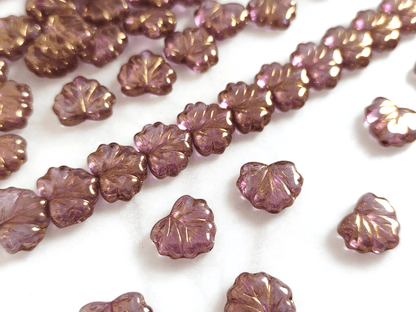 Vine leaf beads 13mm - purple luster