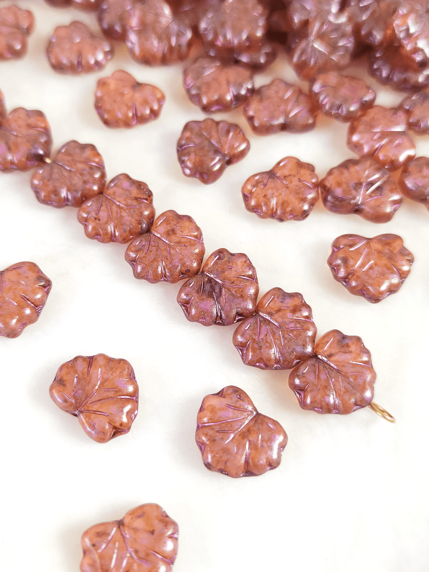 Vine leaf beads 13mm - brown & red