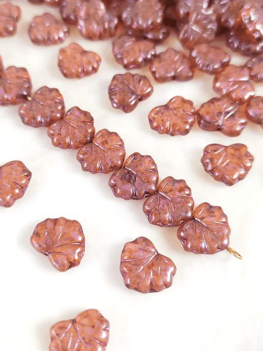Vine leaf beads 13mm - brown & red