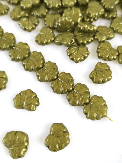 Vine leaf beads 13mm - brown & olive green