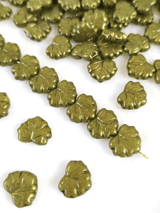 Vine leaf beads 13mm - brown & olive green