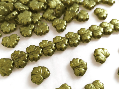 Vine leaf beads 13mm - brown & olive green
