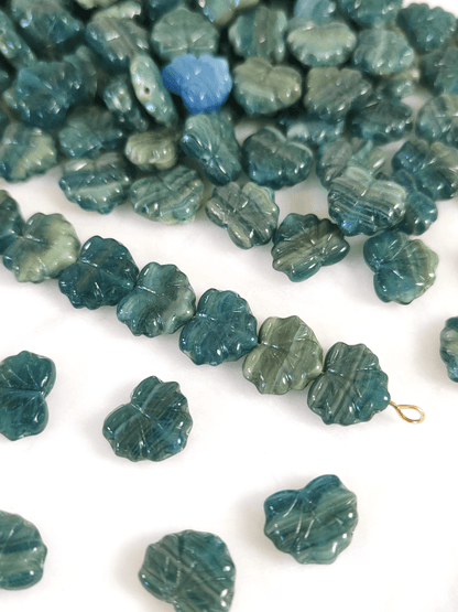 Vine leaf beads 13mm - fir-tree green & white striped