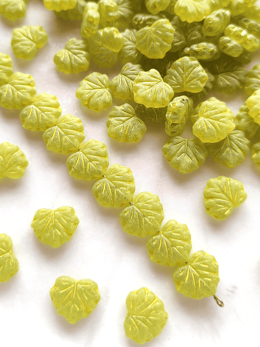 Vine leaf beads 13mm - light green & yellow