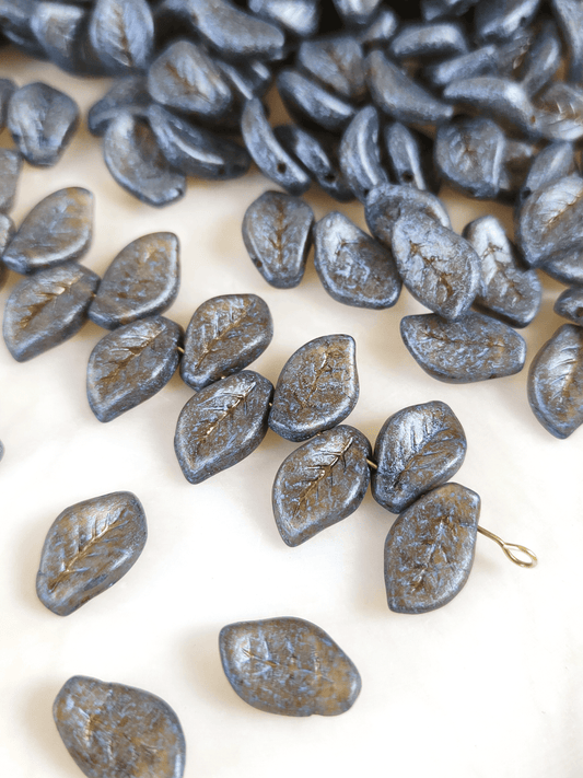 Basil leaf beads 14mm - brown & matt gray