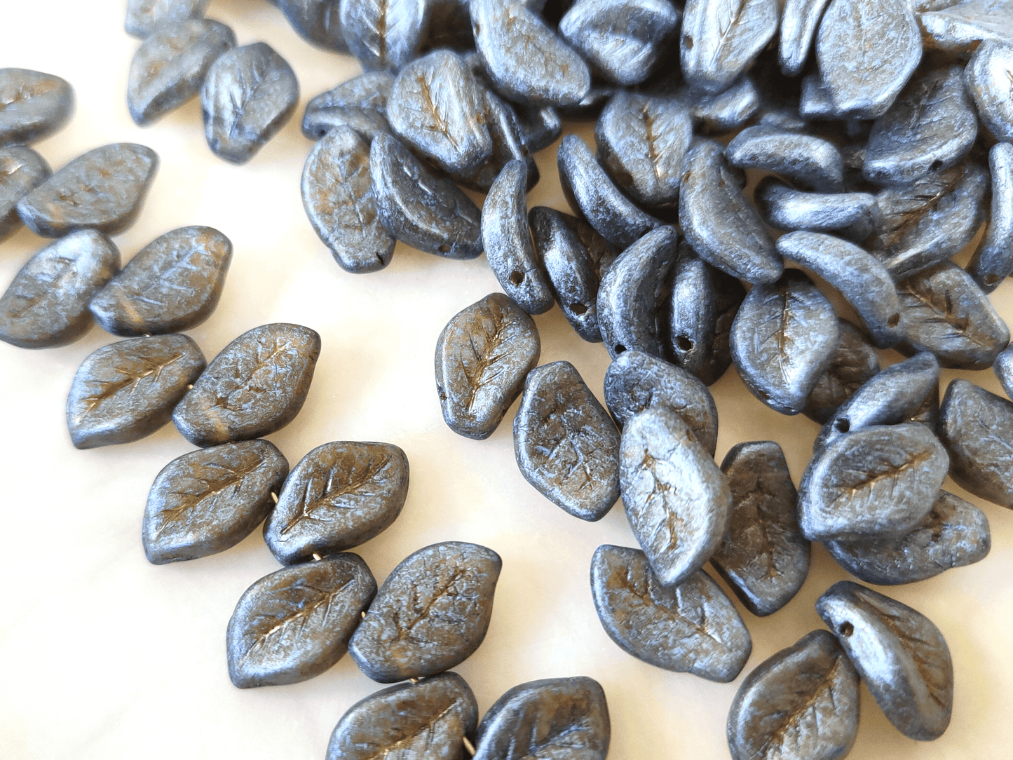 Basil leaf beads 14mm - brown & matt gray