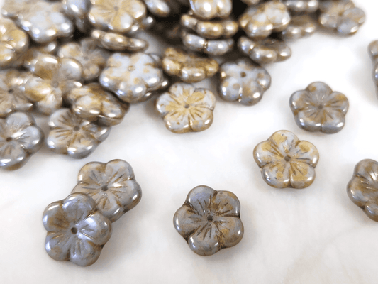 Apple blossom beads 14mm - pastel blue & green