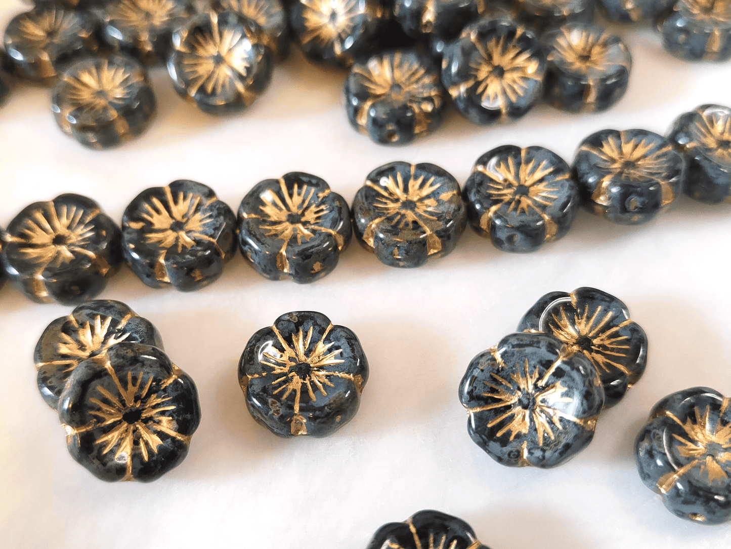 Hawaii Blumen 14mm - Schwarz, Grau & Gold